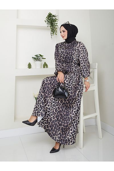 VOLT CLOTHİNG Damen-Chiffonkleid mit Leopardenmuster