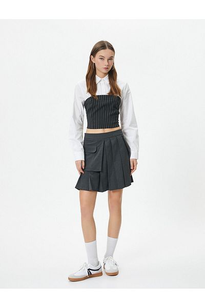 Koton Cămașă crop cu mânecă lungă Corset fără bretele, detaliat, slim fit