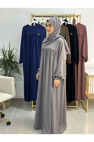 erasra class Gray Hijab and Abaya - Robe with Shawl and Top, Belt Dress Set