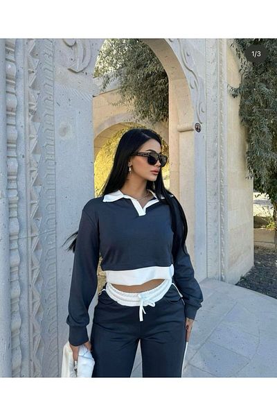 aytenli Guler cămașă cu mânecă lungă Mini top cu picior lat Pantaloni cu buzunare cu talie elastică Set de țesături modal cu detaliu de panglică
