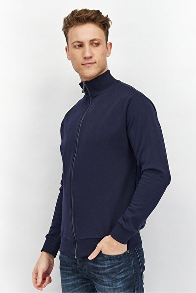 Baldinini Men High Neckline Brand Logo Long Sleeve Sweatshirt, Navy and Red