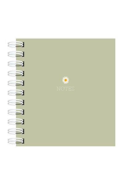 Martius Art 15X15 cm Square Hard Cover Spiral Checkered Notepad / School Notebook Green Daisy Pattern