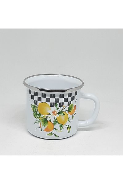 Avşar Enamel House 9 cm Diameter, 500 ml Prom Pattern Enamel Cup, Camping Cup