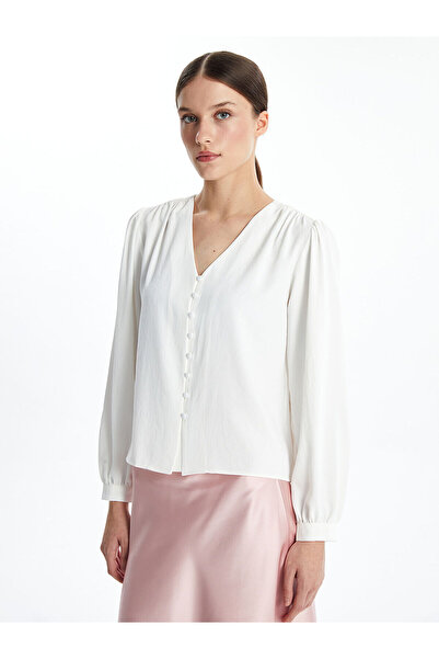 LC Waikiki Ecru V-Neck Women's Blouse