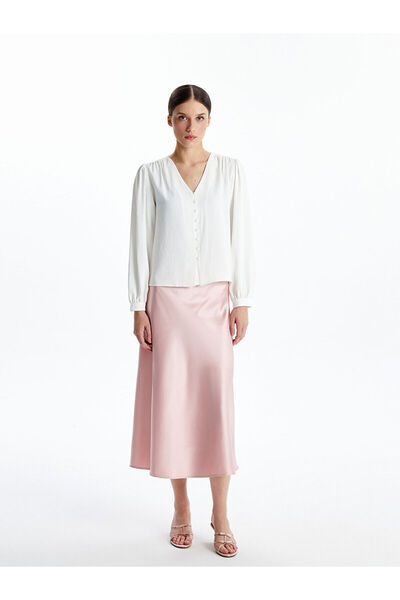 LC Waikiki Ecru V-Neck Women's Blouse