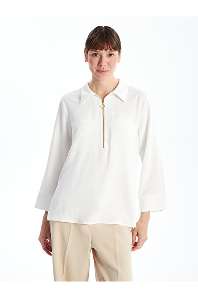 LC Waikiki LCWAIKIKI Classic Екрю сорочка з коміром Aerobin Жіноча блузка