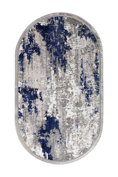 Dijidekor Χαλί Embos Oval με κρόσσια ανοιχτό μπλε ναυτικό, με δυνατότητα σκουπίσματος 80x120