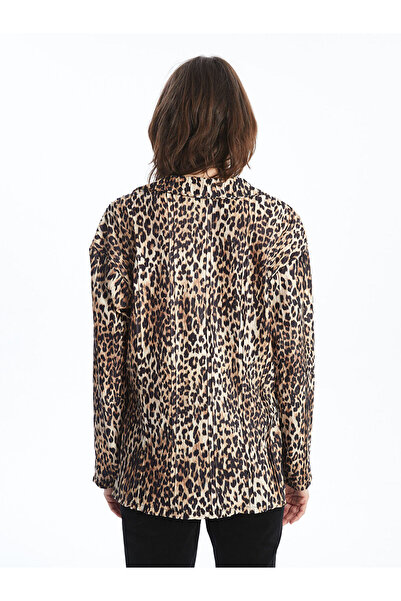 LC Waikiki Lcw Vision Bronze Plaid Shirt Collar Leopard Print Women's Blouse