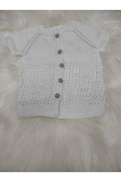 Müjde Tuhafiye El Örgüsü Bebek Yeleği  0-1 Yaş Lila Düğmeli