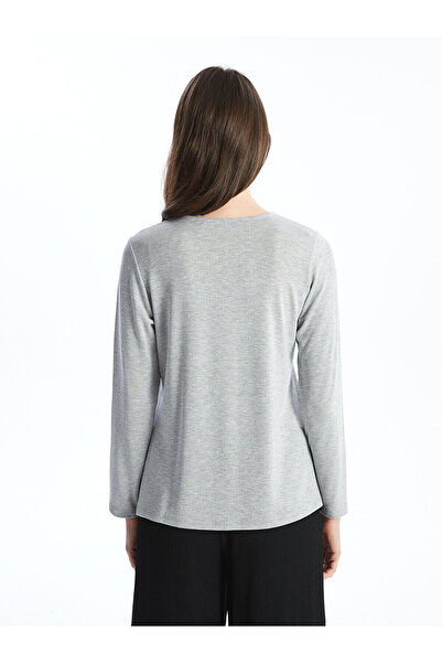 LC Waikiki Gray Crew Neck Floral Women's Blouse