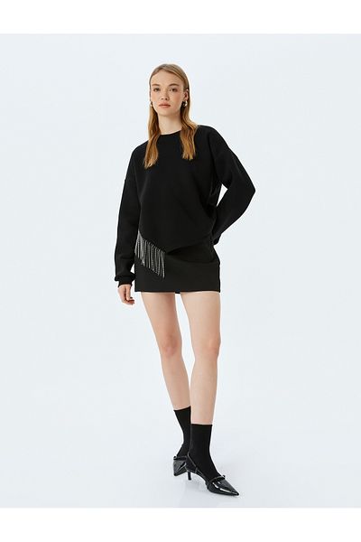 Koton Crew Neck Stone Detailed Long Sleeve Oversize Sweatshirt