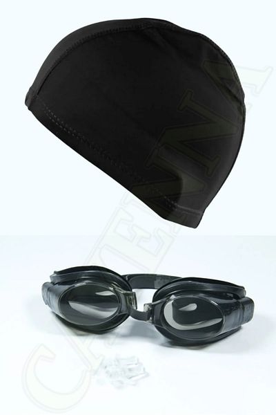 cayenna Pool Sea Swimming Goggles + Earplugs + Lycra Cloth Cap Set