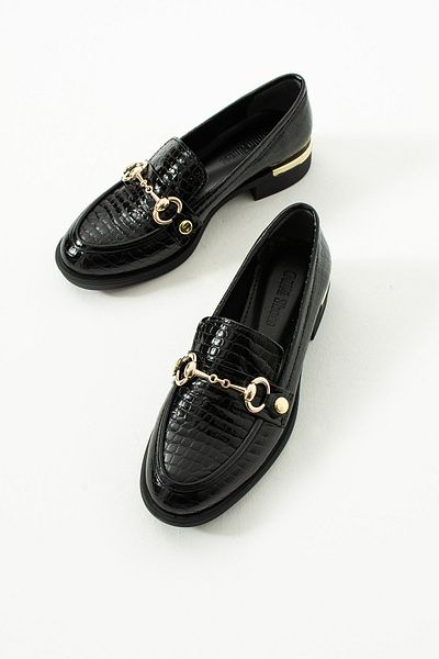 Güllü Shoes Дамски мокасини с черен крокодилски принт - удобни и модерни ежедневни обувки със сменяема златна катарама