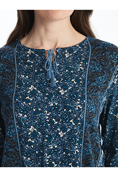 LC Waikiki Navy Blue Laced Collar Patterned Women's Blouse