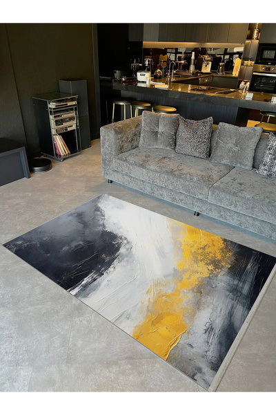 Rugs Modern Halı Συλλογή Yilmaz με κίτρινο και γκρι θέμα, αφηρημένο σχέδιο ομ...
