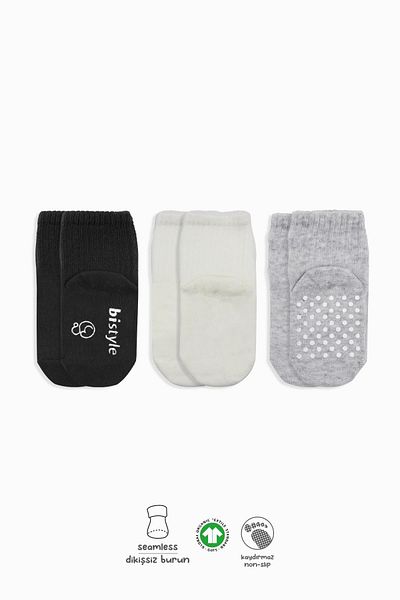 Bibaby Baby Non-Slip Sole 3-Piece Socks