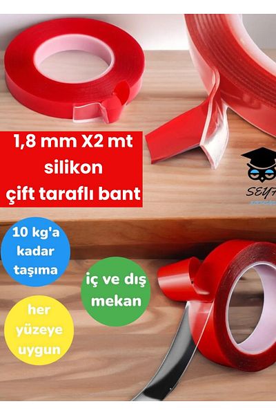 SEYFİKİRTASİYE 1.5 meters Double Sided 12mm Silicone Tape - Extra Strong