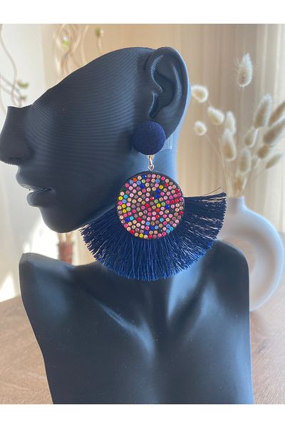 Store Colorful Beaded Boho Style Women's Earrings with Large Tassels