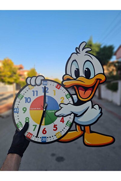 karbonsoft Sevimli Daffy Ördek Montessori Çocuk Odası Eğitici Ahşap Duvar Saa...