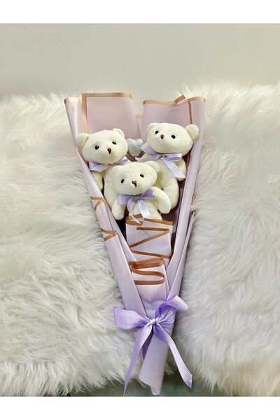 Salish Teddy Bear Lila Mini Külah Ayıcık Buketi Yıldönümü Doğum Günü Sevgilil...