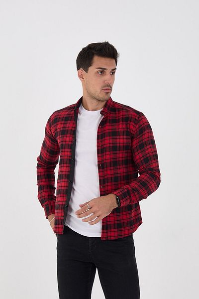 jack carisma Slim Flanel Thin Wooden Shirt
