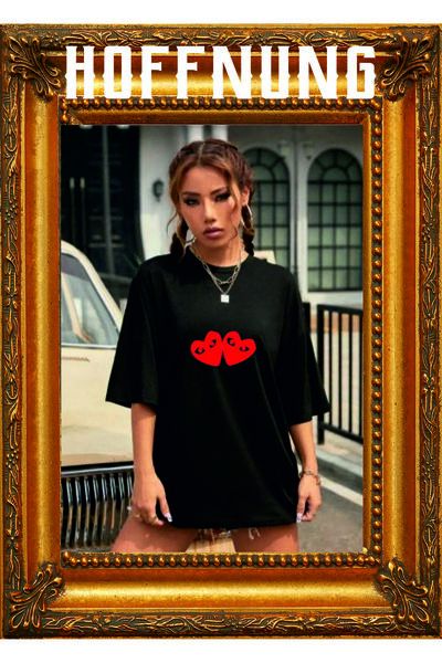 HOFFNUNG Griland Огромна дамска тениска с черно сърце