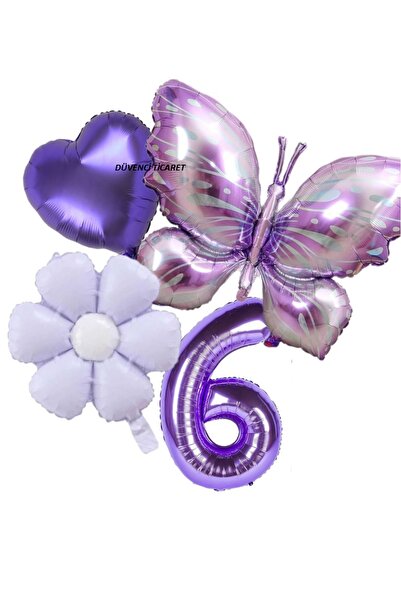 DÜVENCİ TİCARET BÜYÜK BOY MOR KELEBEK PAPTYA FOLYO BALON YAŞ SET