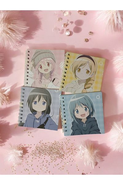 nihonwosekai 4 bucăți Madoka Magica 8x8cm Mini Bloc de note Anime Spiral