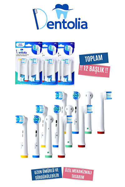 Dentolia Oral-B Uyumlu Şarjlı Diş Fırçası Yedek Başlık 12'li Paket