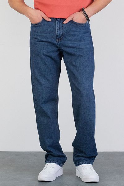 HLT JEANS Ανδρικό μπλε φαρδύ ίσιο τζιν - 100% βαμβακερό τζιν, LEO