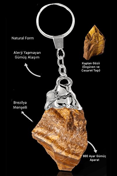 Erilsa سلسلة مفاتيح من الحجر الطبيعي بحجر عين النمر الخام غير المعالج