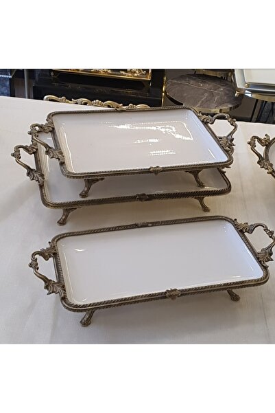 AlyaHomeAksesuar Antik Çerçeveli 3 Parça Porselen Sunum Seti