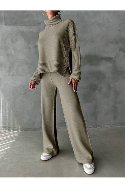 Shineofb Σετ γυναικείο πλεκτό με λαιμόκοψη