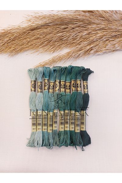 Dmc Turquoise Green Muline Yarn Set - 10 Colors
