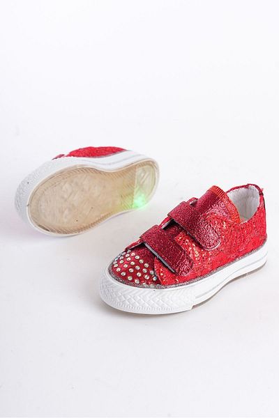 KATEYLER Red Stoned Velcro New Season Girl's Orthopedic Daily Shoes - 21-30 Lighted