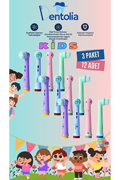 Dentolia Oral-B ve Braun Uyumlu Şarjlı Çocuk Diş Fırçası Yedek Başlığı 12'li Paket