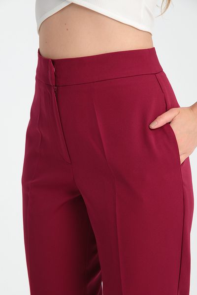 MODA Pantaloni de damă din stofă cu buzunare cu talie înaltă