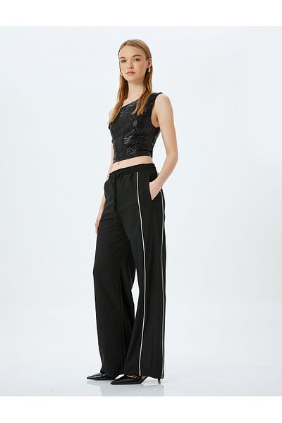 Koton X Inji - Wide Leg Sweatpants with Lace-Up Waist and Ribbed Pockets