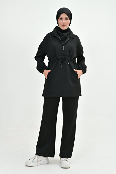 WOMAN VISION Scuba Fabric Black Hijab Set - Μακρυμάνικο φούτερ και ψηλόμεσο π...