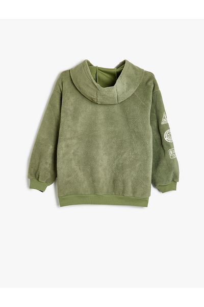 Koton Φούτερ με κουκούλα Fleece Oversize - Κεντημένη τσέπη καγκουρό, μακρυμάνικο