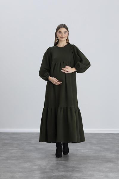 LİYACA Fitted Knitted Maternity Hijab Long Dress