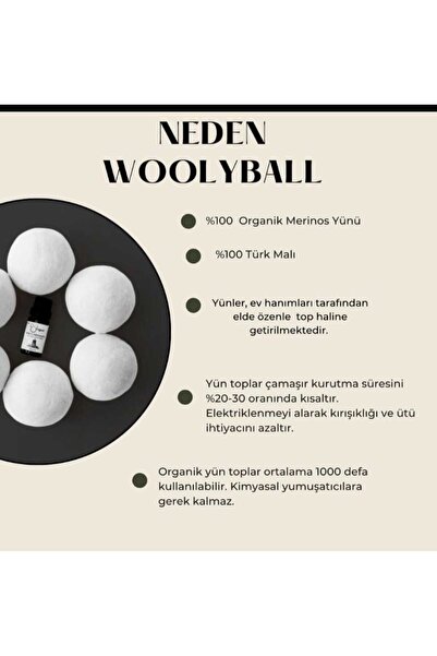 Genel Markalar Yün Çamaşır Kurutma Makinası Topu-6 Adet Xl %100 Organik (5 ML ESANS HEDİYE)