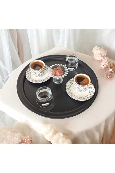 EceAksesuar Metal Sunum Tepsisi, Kahve Tepsisi, Çay Tepsisi, 30 Cm Yuvarlak T...