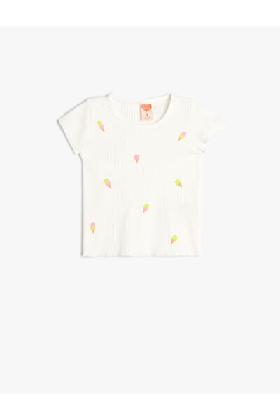 Koton تي شيرت مطبوع عليه آيس كريم بأكمام قصيرة ورقبة دائرية من القطن