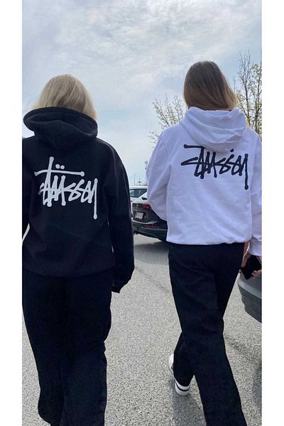 BUY CENTER Hanorac unisex oversize cu imprimeu pe spate, 2 piese, combinație de cuplu prieteni