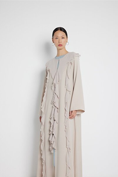 Nuum Design Nude Colored Flounce Stripe Detailed Abaya