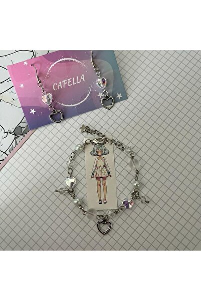 Capella Kalpli incili charmlı Fairycore /anime bileklik ve küpe seti