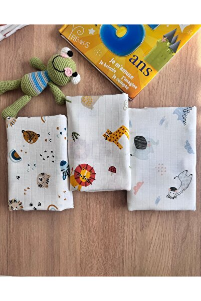 Mutlu Gün Marketi Çok Amaçlı Müslin Örtü & Battaniye 3'lü Set %100 Pamuk Oeko...