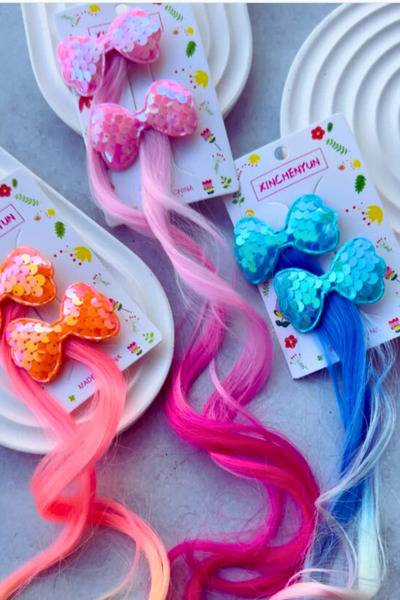 Nisankids Colorful Artificial Hairpiece Hair with Sequins for Girl - 2 Pcs