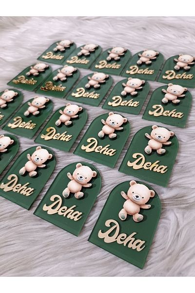 doğrukan Teddy Bear Window Plexiglass Newborn Birthday Gift Refrigerator Ornament Magnet (10 Pcs)